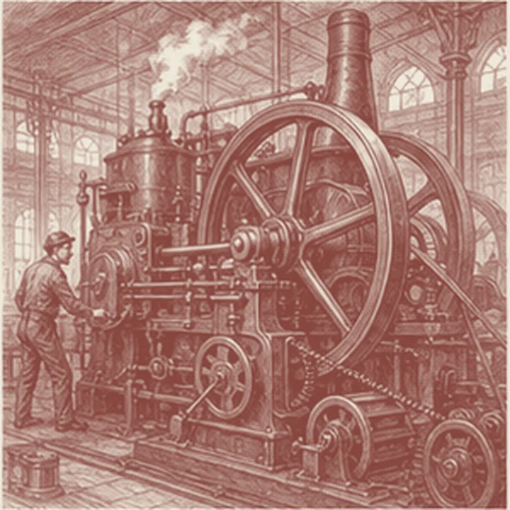 Eski kale duvarını delen fabrika ve tren, burjuvazinin dönüştürücü gücünü simgeler.