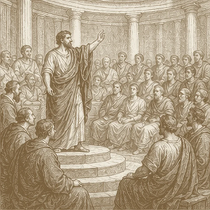 Aristoteles'in etkin yurttaşı düşüncesini hatırlatan simgesel bölüm resmi.