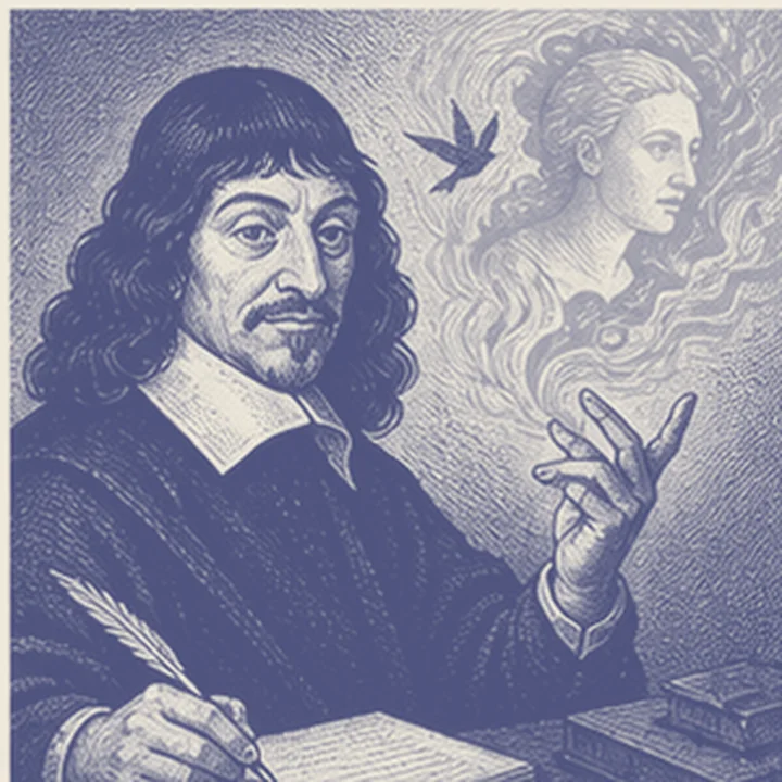 Descartes ve yaratıcı dil fikrini tek bakışta hatırlatan simgesel sahne.
