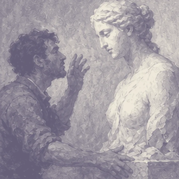 Pygmalion'da ses canlılık ister düşüncesini hatırlatan simgesel bölüm resmi.