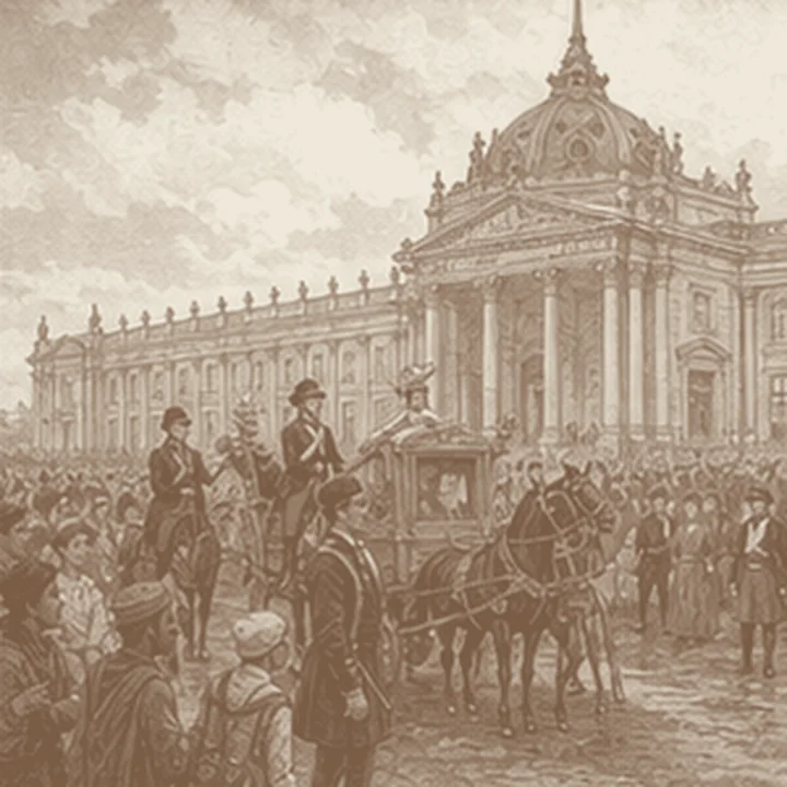Louvre ve ulusun yürüyüşü düşüncesini hatırlatan simgesel bölüm resmi.