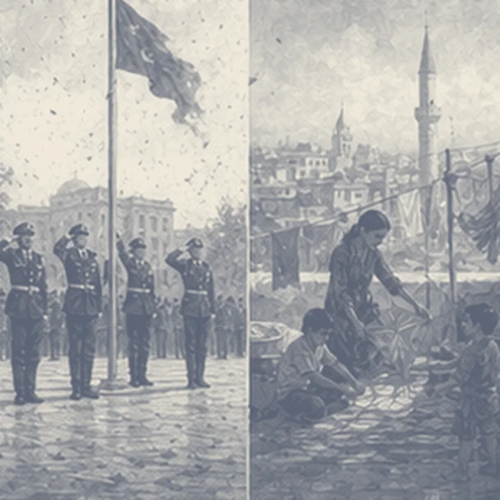 Ulus iki zamanda anlatılır düşüncesini hatırlatan simgesel bölüm resmi.