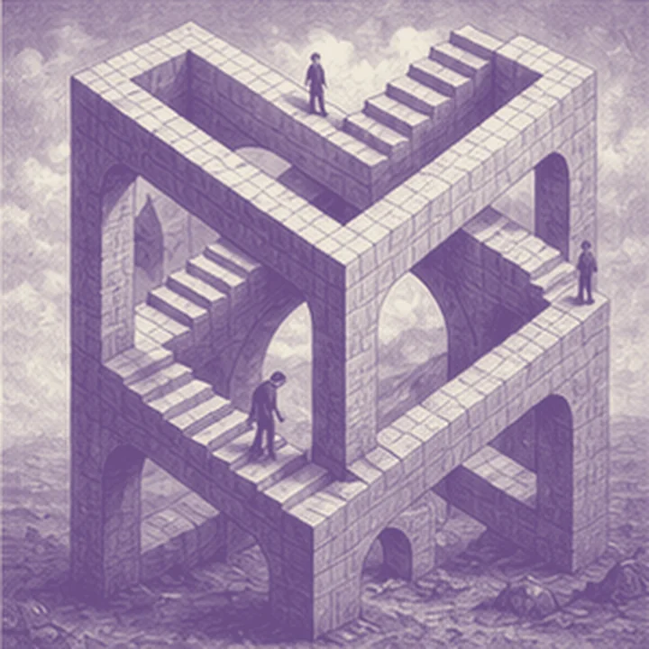 Escher'in imkânsız merdiveni fikrini somutlaştıran simgesel sahne.