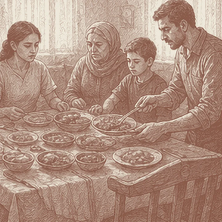 Açlık, iştah ve sofra düşüncesini hatırlatan simgesel bölüm resmi.