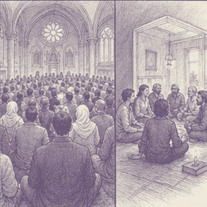 Kilise, mezhep ve sınır düşüncesini hatırlatan simgesel bölüm resmi.